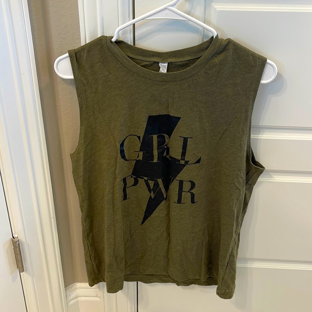 Medium hunter green girl power tank worn once